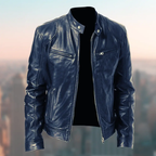 Caden - Sleek Men's Leather Jacket With Stand Collar For Casual Outings 4