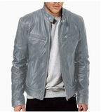 MunaWear - Leather Jackets - Caden - Sleek Men's Leather Jacket With Stand Collar For Casual Outings - 