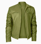 MunaWear - Leather Jackets - Caden - Sleek Men's Leather Jacket With Stand Collar For Casual Outings - 