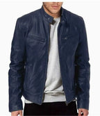 MunaWear - Leather Jackets - Caden - Sleek Men's Leather Jacket With Stand Collar For Casual Outings - 