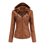 MunaWear - Leather Jackets - Liora - Hooded Women's Leather Jacket With Slim-Fit Design For Casual Wear - Camel / 3XL