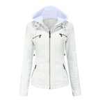 MunaWear - Leather Jackets - Liora - Hooded Women's Leather Jacket With Slim-Fit Design For Casual Wear - White / 3XL