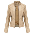 MunaWear - Leather Jackets - Liora - Stylish Quilted Jacket For Women With Biker Design For Casual And Night Out - Beige / 3XL