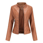 MunaWear - Leather Jackets - Liora - Stylish Quilted Jacket For Women With Biker Design For Casual And Night Out - Brown / 3XL