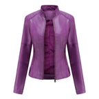 MunaWear - Leather Jackets - Liora - Stylish Quilted Jacket For Women With Biker Design For Casual And Night Out - Purple / 3XL