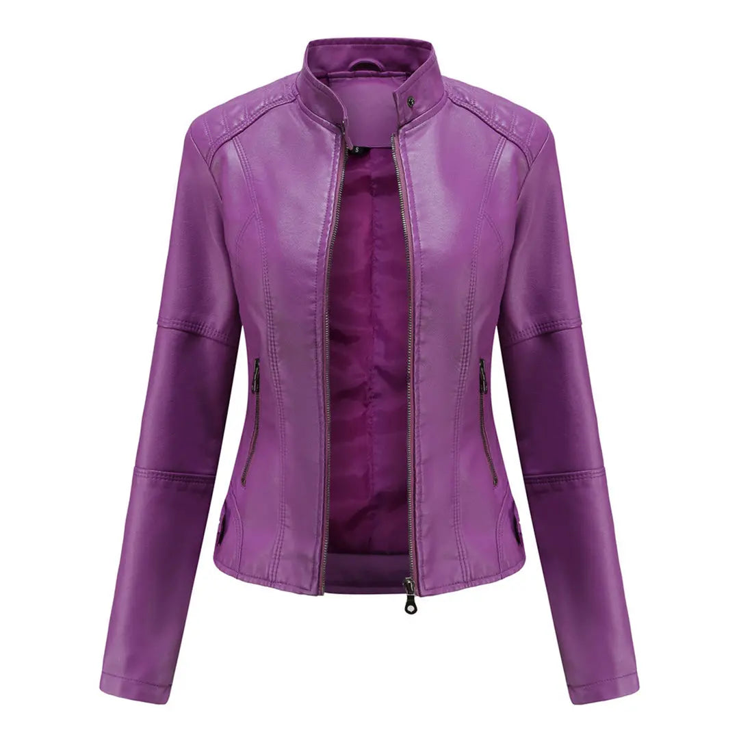 MunaWear - Leather Jackets - Liora - Stylish Quilted Jacket For Women With Biker Design For Casual And Night Out - Purple / 3XL