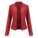 MunaWear - Leather Jackets - Liora - Stylish Quilted Jacket For Women With Biker Design For Casual And Night Out - Red / 3XL