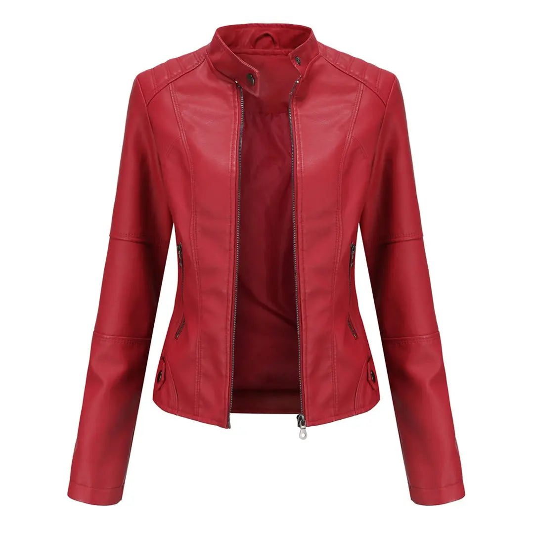 MunaWear - Leather Jackets - Liora - Stylish Quilted Jacket For Women With Biker Design For Casual And Night Out - Red / 3XL