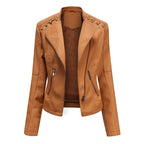MunaWear - Leather Jackets - Liora - Stylish Women's Leather Jacket With Asymmetric Zip For Casual And Evening Wear - Camel / 3XL