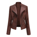 MunaWear - Leather Jackets - Liora - Stylish Women's Leather Jacket With Asymmetric Zip For Casual And Evening Wear - Coffee / 3XL