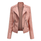 MunaWear - Leather Jackets - Liora - Stylish Women's Leather Jacket With Asymmetric Zip For Casual And Evening Wear - Pink / 3XL