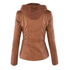 MunaWear - Leather Jackets - Liora - Stylish Women's Leather Jacket With Hood For Casual Outings - 