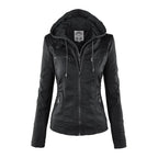 MunaWear - Leather Jackets - Liora - Stylish Women's Leather Jacket With Hood For Casual Outings - Black / 3XL