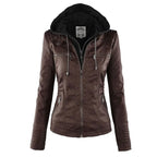 MunaWear - Leather Jackets - Liora - Stylish Women's Leather Jacket With Hood For Casual Outings - Brown / 3XL