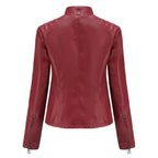 MunaWear - Leather Jackets - Liora - Stylish Women's Leather Jacket With Stand-Up Collar For Casual Wear - 