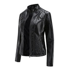 MunaWear - Leather Jackets - Liora - Stylish Women's Leather Jacket With Stand-Up Collar For Casual Wear - 