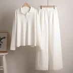 MunaWear - Loungewear - Ivey - Cozy Women's Lounge Set With Polo Collar For Casual Days - 