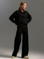 MunaWear - Loungewear - Ivey - Cozy Women's Lounge Set With Polo Collar For Casual Days - Black / L