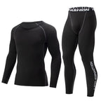 MunaWear - Men's Activewear - Ethan – Men's Black Long-Sleeved Fitness Underwear Set for Autumn/Winter, Comfortable & Warm Design - 