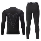 MunaWear - Men's Activewear - Ethan – Men's Black Long-Sleeved Fitness Underwear Set for Autumn/Winter, Comfortable & Warm Design - 