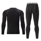 MunaWear - Men's Activewear - Ethan – Men's Black Long-Sleeved Fitness Underwear Set for Autumn/Winter, Comfortable & Warm Design - 