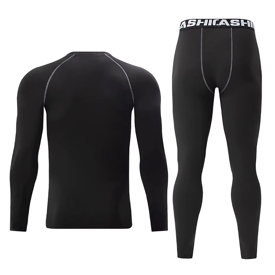 MunaWear - Men's Activewear - Ethan – Men's Black Long-Sleeved Fitness Underwear Set for Autumn/Winter, Comfortable & Warm Design - 