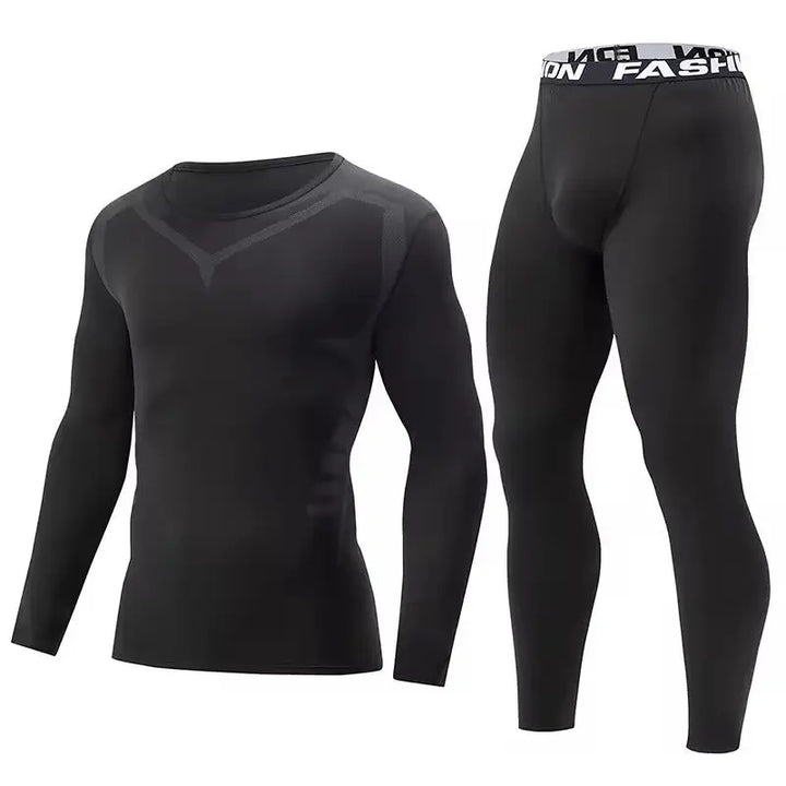 MunaWear - Men's Activewear - Ethan – Men's Black Long-Sleeved Fitness Underwear Set for Autumn/Winter, Comfortable & Warm Design - 