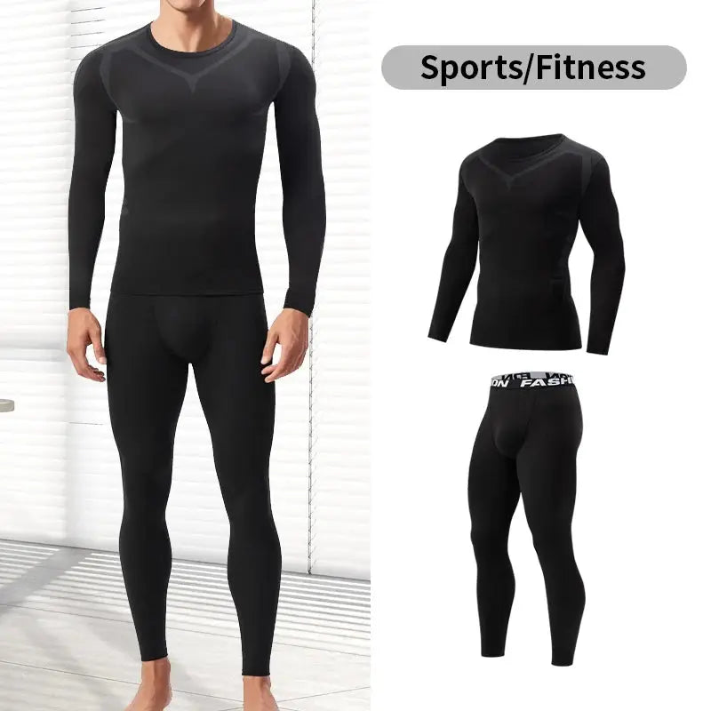 Ethan – Men's Black Long-Sleeved Fitness Underwear Set for Autumn/Winter, Comfortable & Warm Design, Size S-XXL 3
