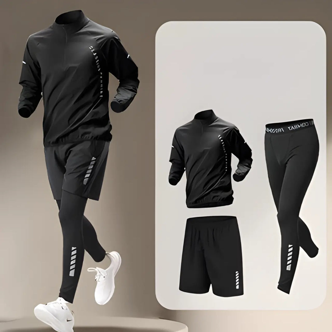 MunaWear - Men's Activewear - Owen – Men's Quick Dry Outdoor Fitness Jacket & Jogging Set - Black
