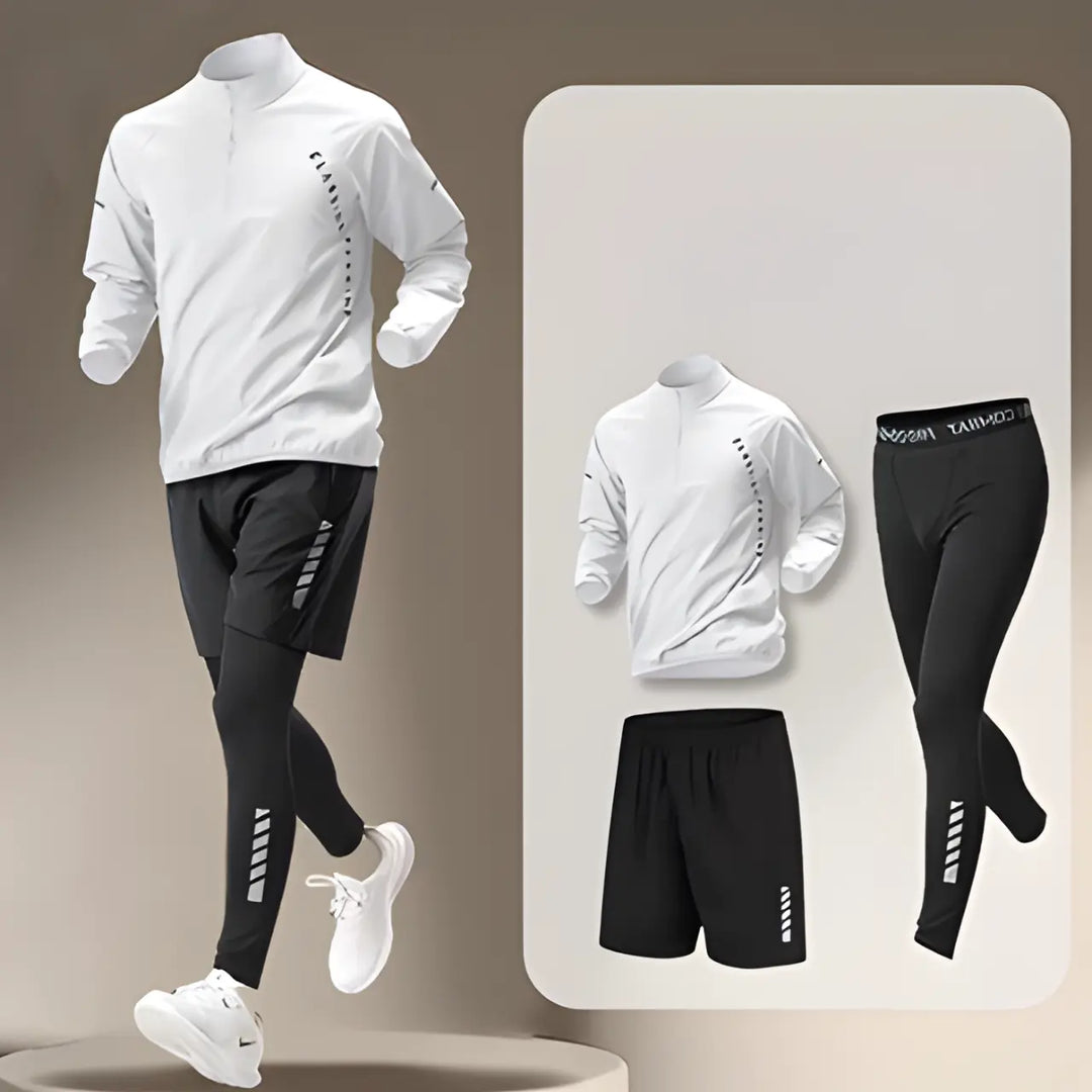 MunaWear - Men's Activewear - Owen – Men's Quick Dry Outdoor Fitness Jacket & Jogging Set - White