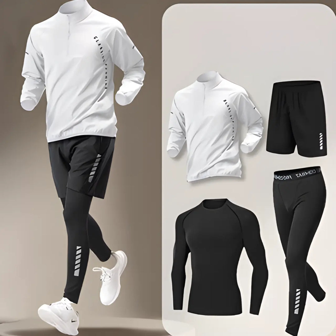 MunaWear - Men's Activewear - Owen – Men's Quick Dry Outdoor Fitness Jacket & Jogging Set - White