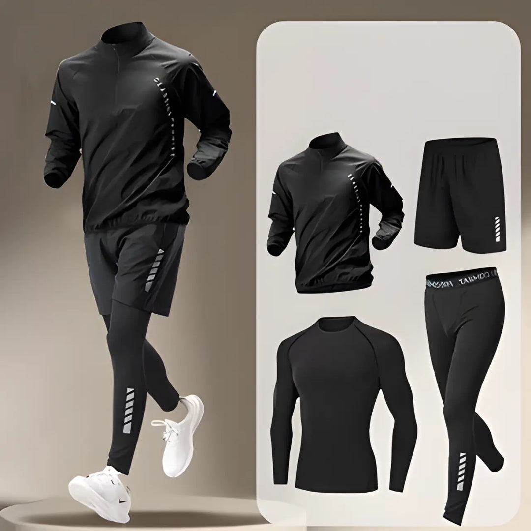 MunaWear - Men's Activewear - Owen – Men's Quick Dry Outdoor Fitness Jacket & Jogging Set - Black