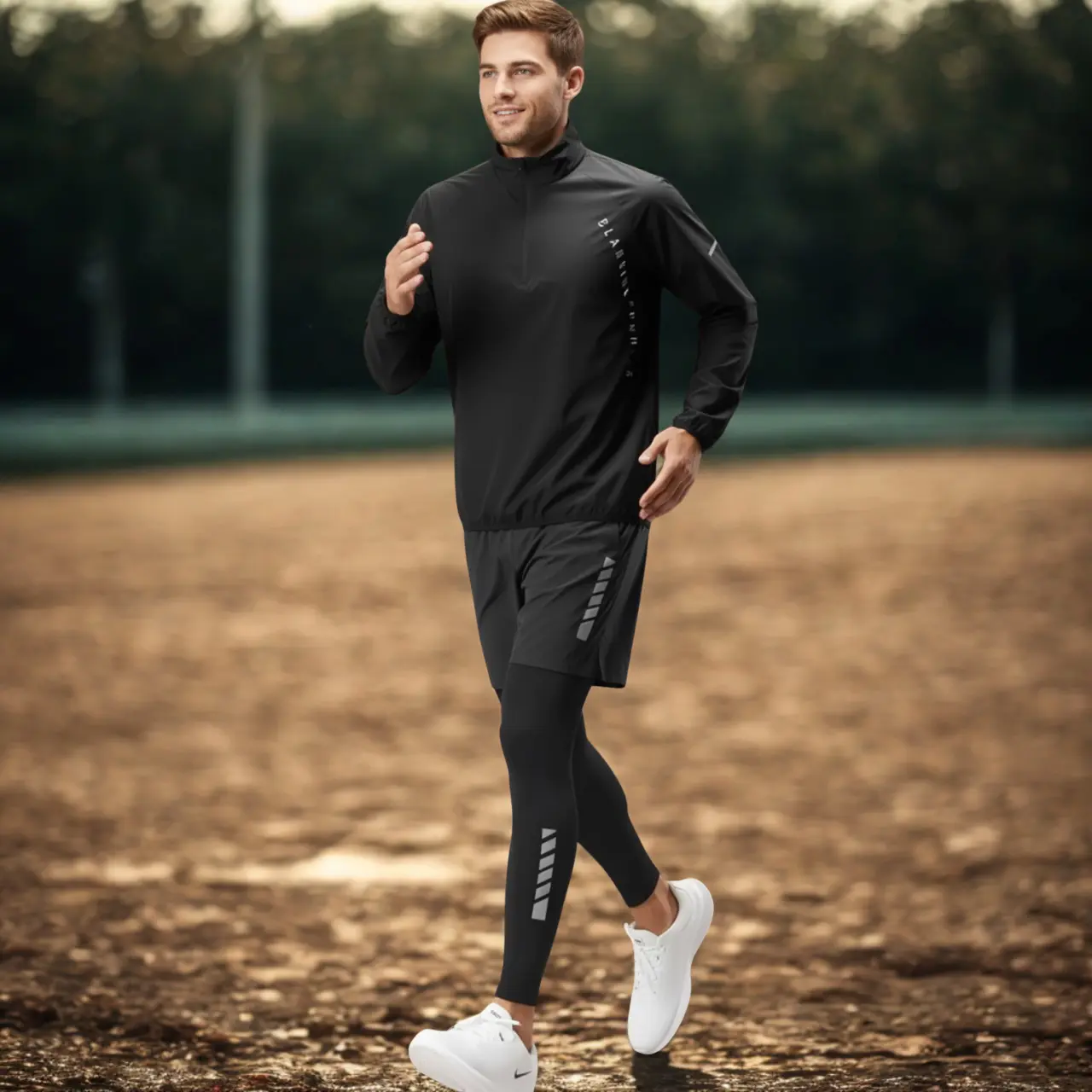 MunaWear - Men's Activewear - Owen – Men's Quick Dry Outdoor Fitness Jacket & Jogging Set - Black / 3XL