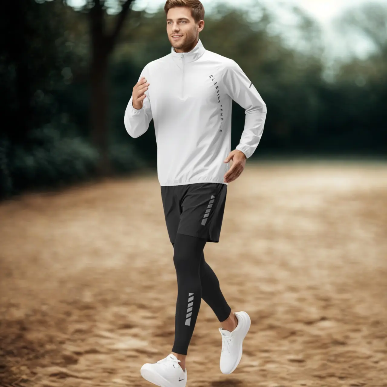 MunaWear - Men's Activewear - Owen – Men's Quick Dry Outdoor Fitness Jacket & Jogging Set - White / 3XL