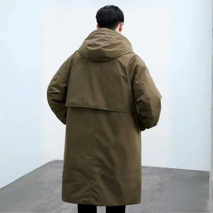 Long Waterproof Puffer Trench Coat for Men with Hood – Insulated Winter Overcoat for Cold Weather Protection 3