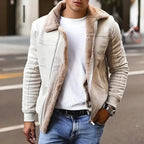 MunaWear - Men's Jackets - Dean – Stylish Men's Bomber Jacket With Vintage Charm For Year-Round Wear - Beige / 4XL