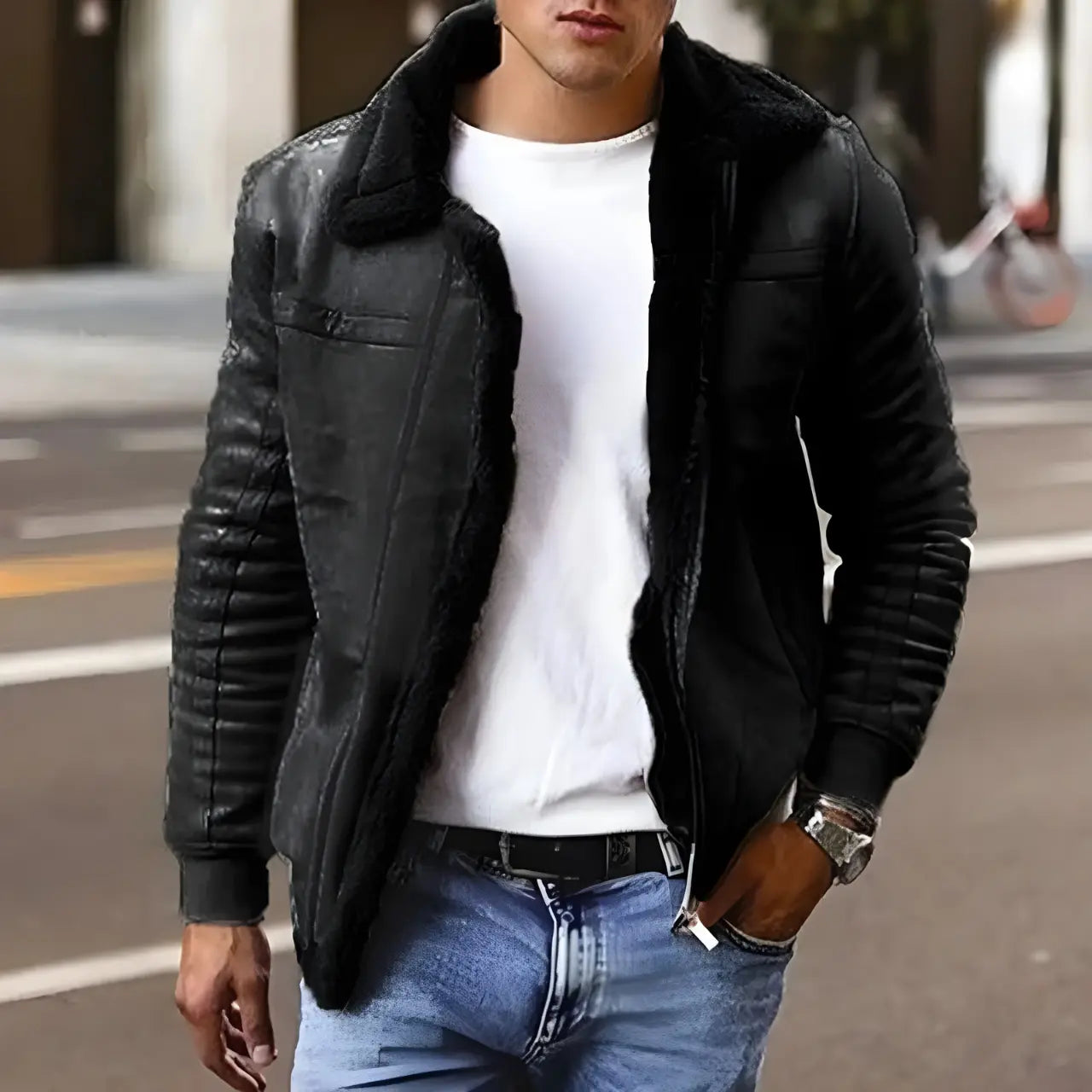 MunaWear - Men's Jackets - Dean – Stylish Men's Bomber Jacket With Vintage Charm For Year-Round Wear - Black / 4XL