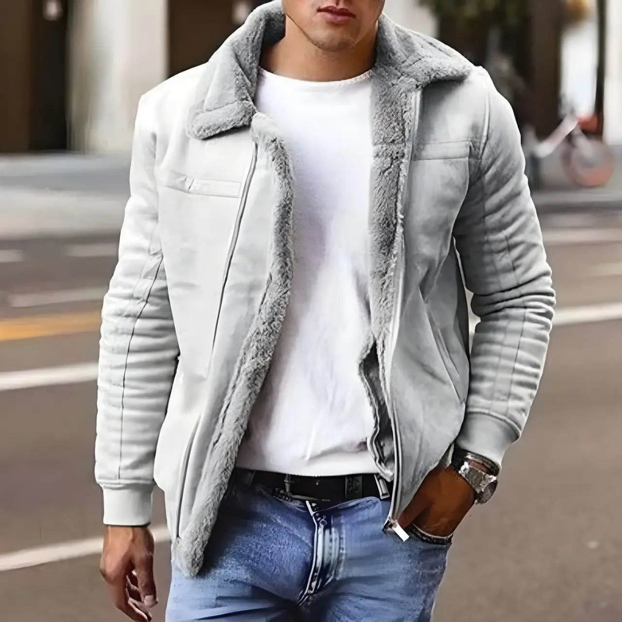 MunaWear - Men's Jackets - Dean – Stylish Men's Bomber Jacket With Vintage Charm For Year-Round Wear - Gray / 4XL