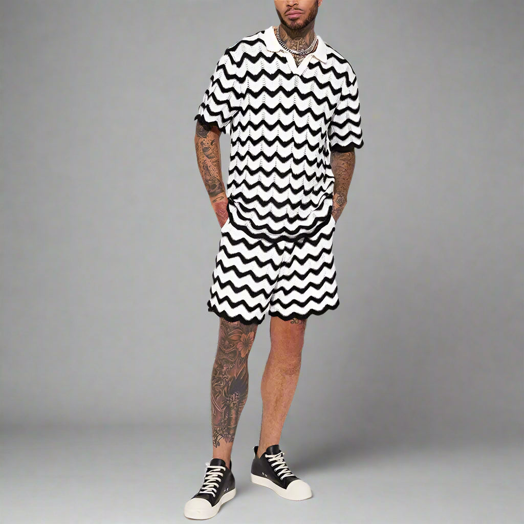 Elvio – Trendy Knitted Summer Set with Polo & Shorts for Men, Sizes S-L 0