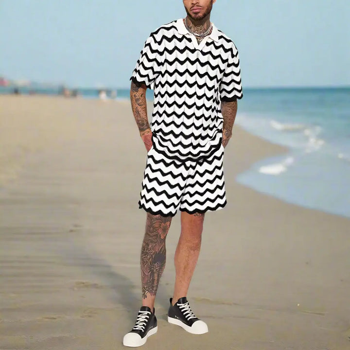 Elvio – Trendy Knitted Summer Set with Polo & Shorts for Men