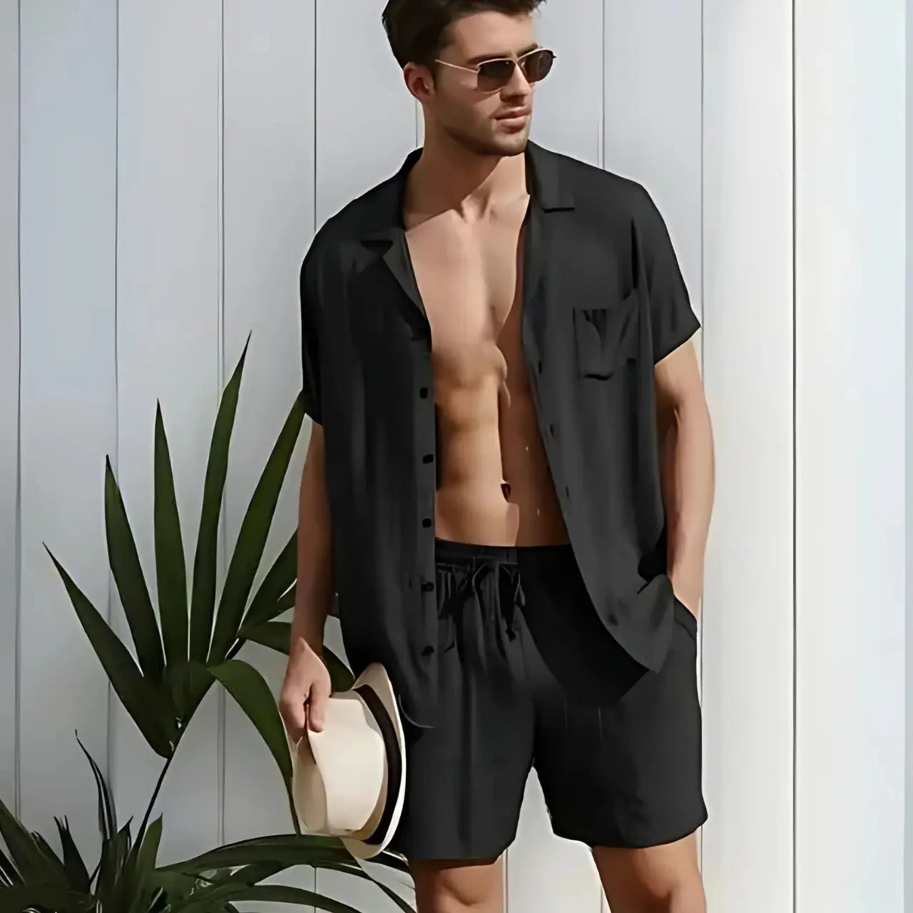 MunaWear - Men's Sets - Jett – Lightweight Short Sleeve Men's Casual Summer Set with Shirt and Shorts - 