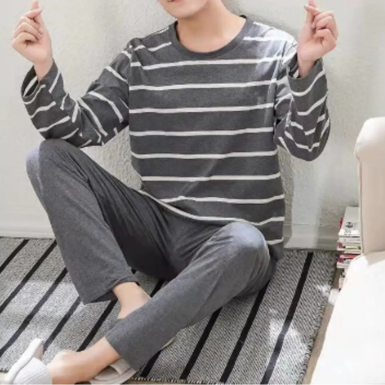 MunaWear - Men's Sleepwear & Pajamas - Jens – Luxe Winter Pajama Set for Men, Cozy & Stylish Comfort - Dark Gray / 2XL