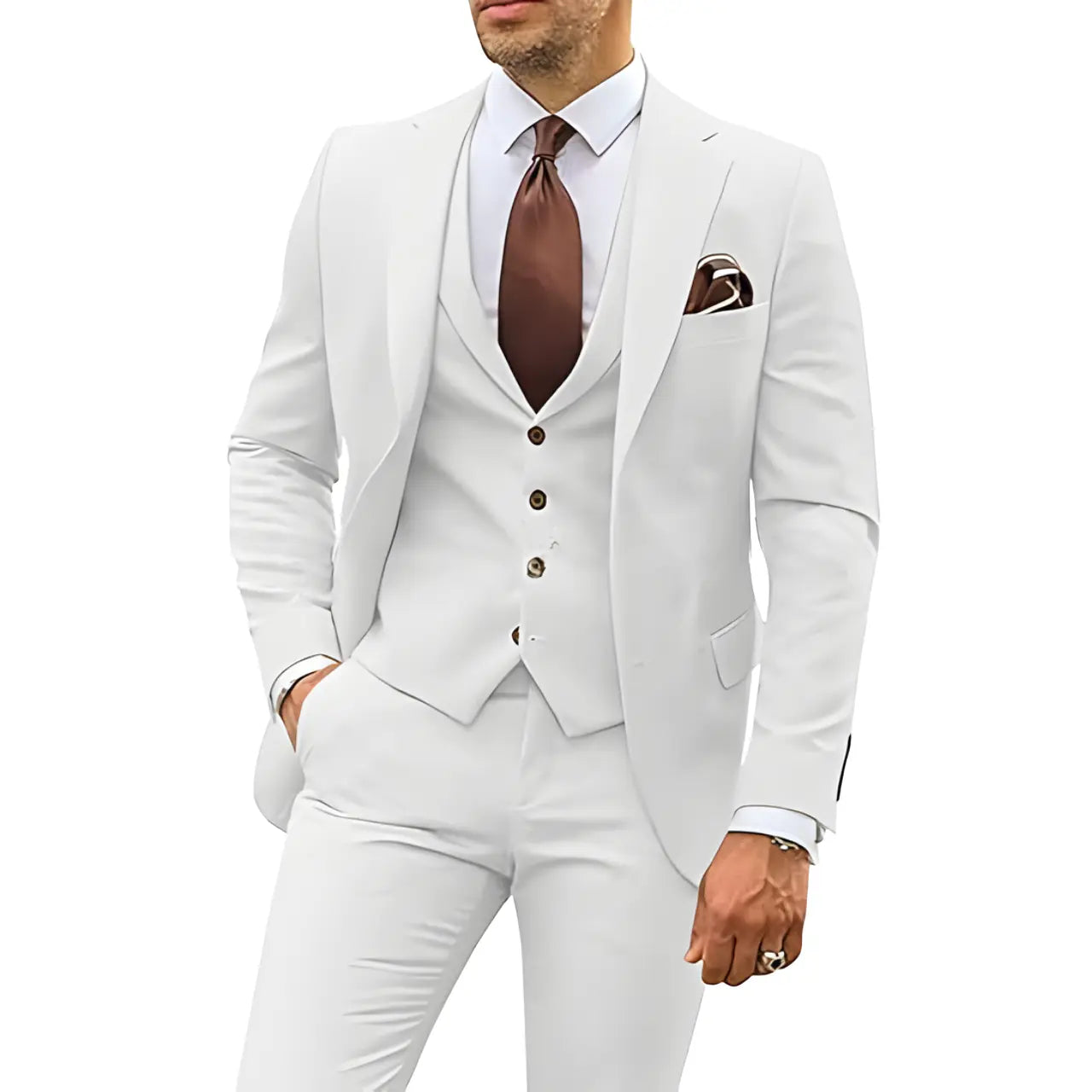 MunaWear - Men's Suits - Caden - Slim-Fit Three-Piece Men's Suit With Waistcoat For Weddings And Formal Events - 
