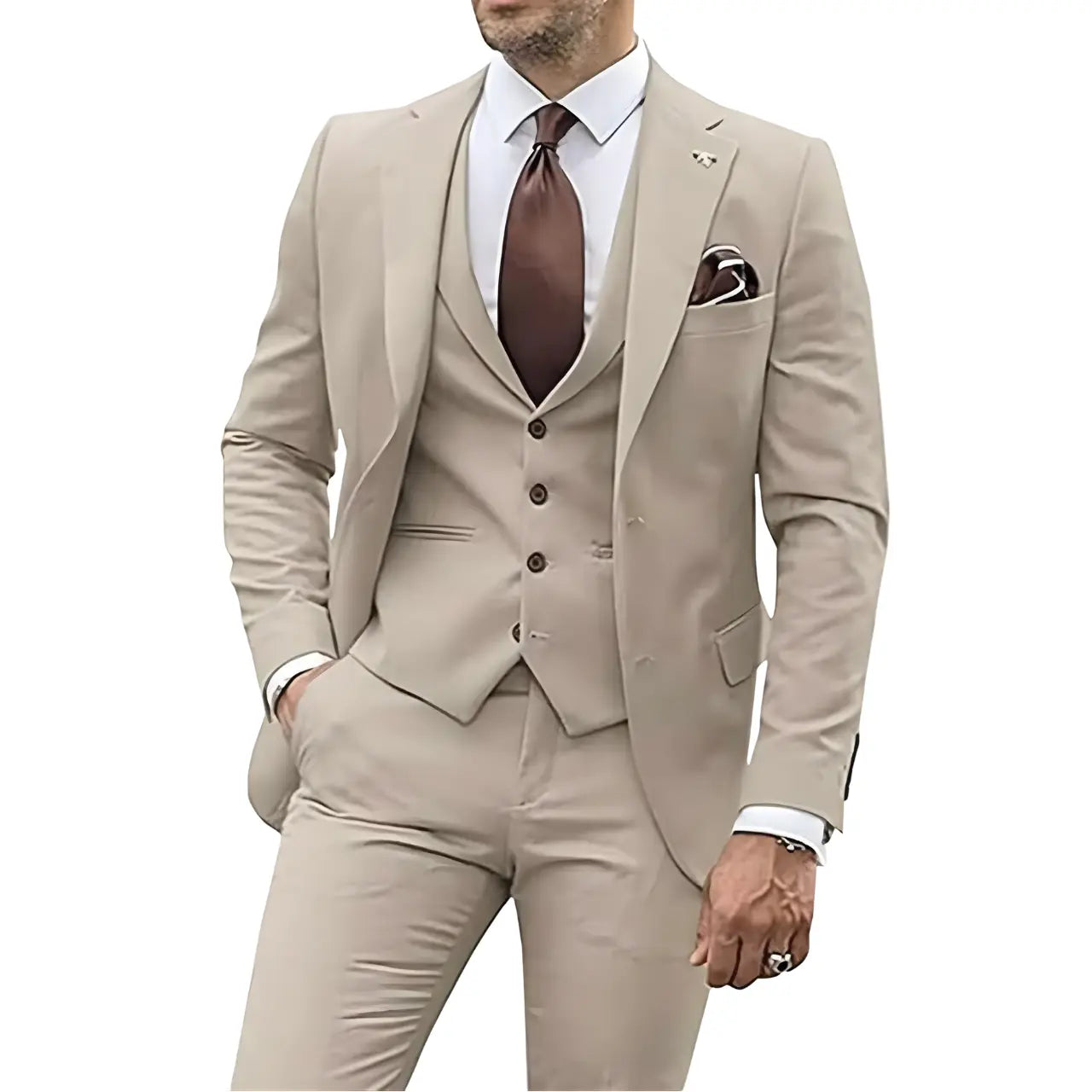 MunaWear - Men's Suits - Caden - Slim-Fit Three-Piece Men's Suit With Waistcoat For Weddings And Formal Events - 