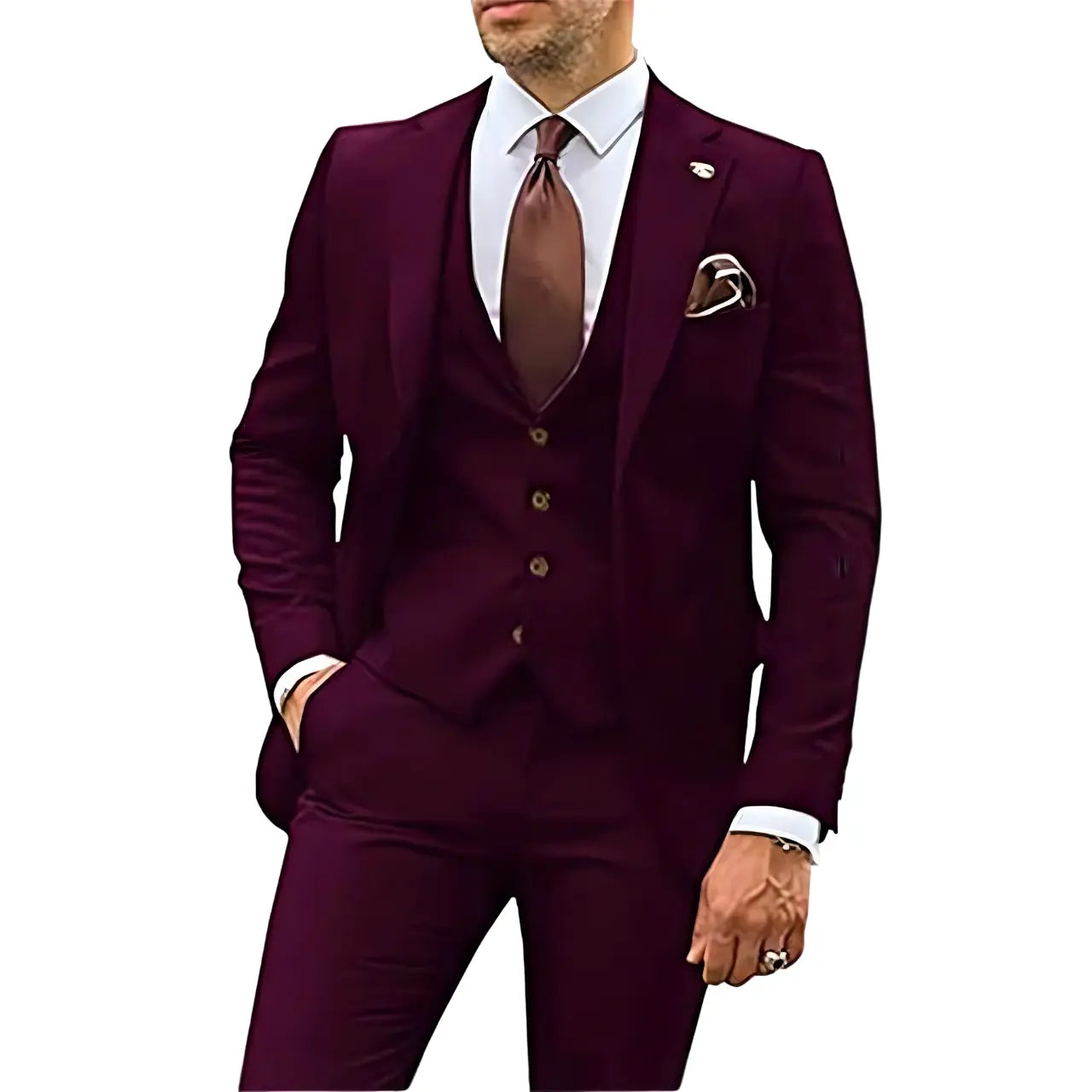 MunaWear - Men's Suits - Caden - Slim-Fit Three-Piece Men's Suit With Waistcoat For Weddings And Formal Events - 