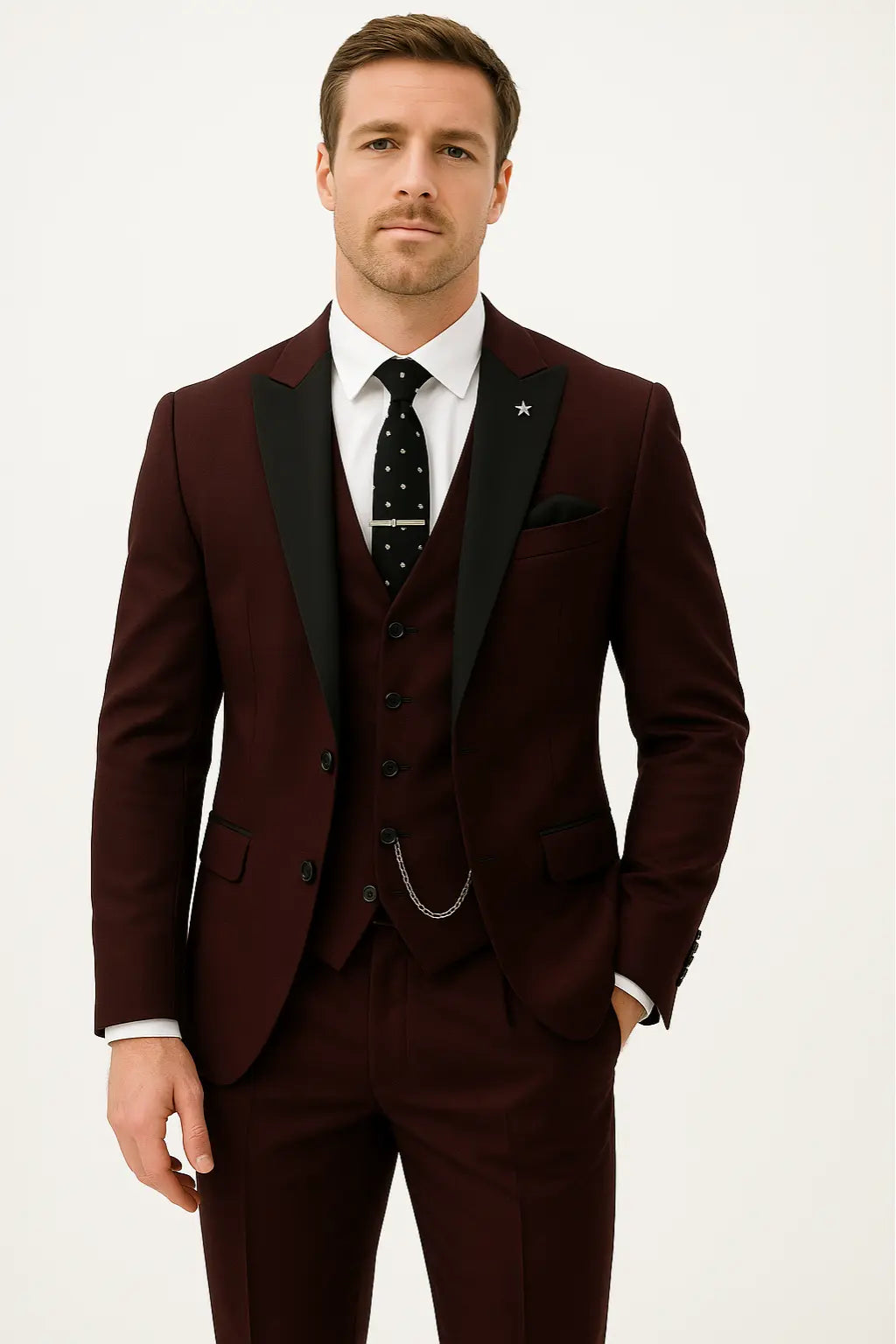 Caden - Tailored Men's Suit With Contrast Lapels For Weddings And Formal Occasions 0