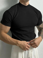Caden - Stylish Men's T-Shirt With High Collar And Stripes For Casual Fitness 2