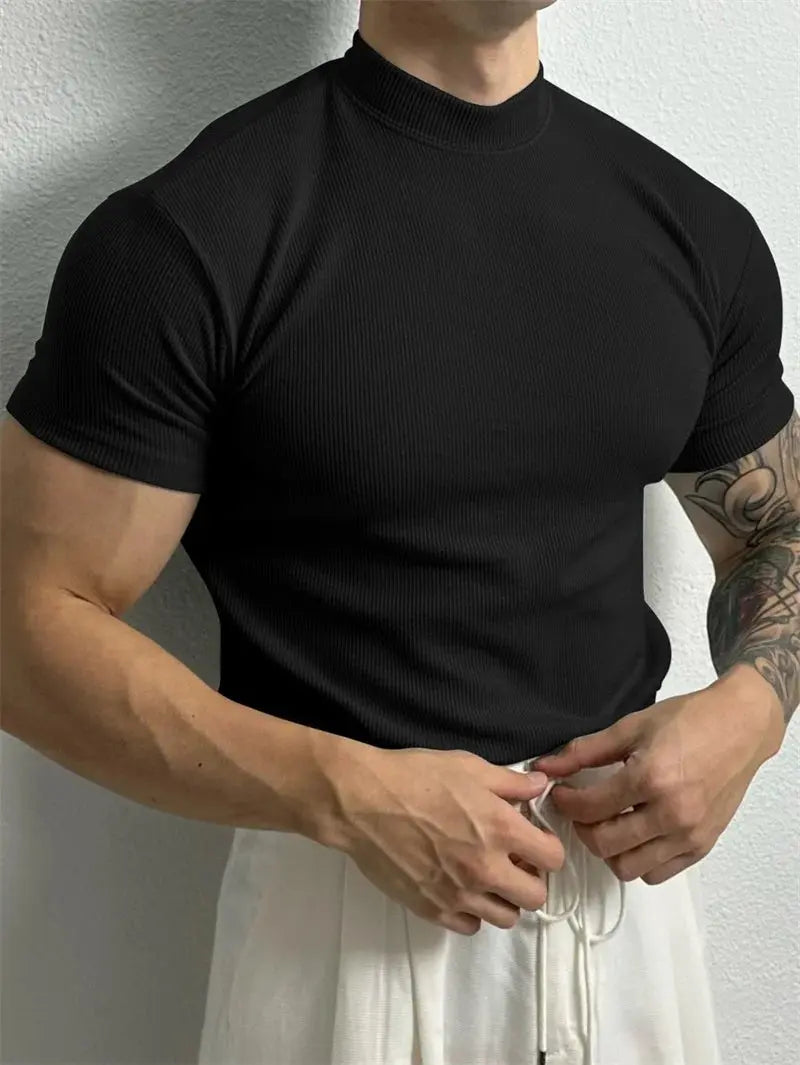 Caden - Stylish Men's T-Shirt With High Collar And Stripes For Casual Fitness 2