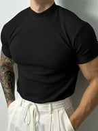 Caden - Stylish Men's T-Shirt With High Collar And Stripes For Casual Fitness 8