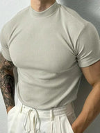 Caden - Stylish Men's T-Shirt With High Collar And Stripes For Casual Fitness 7